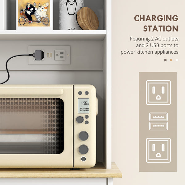 Meuble de cuisine avec station de charge et 2 placards basculants, blanc