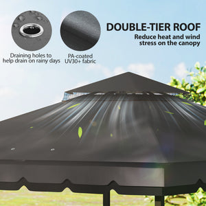 10' x 12' Double Roof Patio Gazebo Canopy, Outdoor Gazebo Shelter with Netting & Curtains, for Garden, Lawn and Deck
