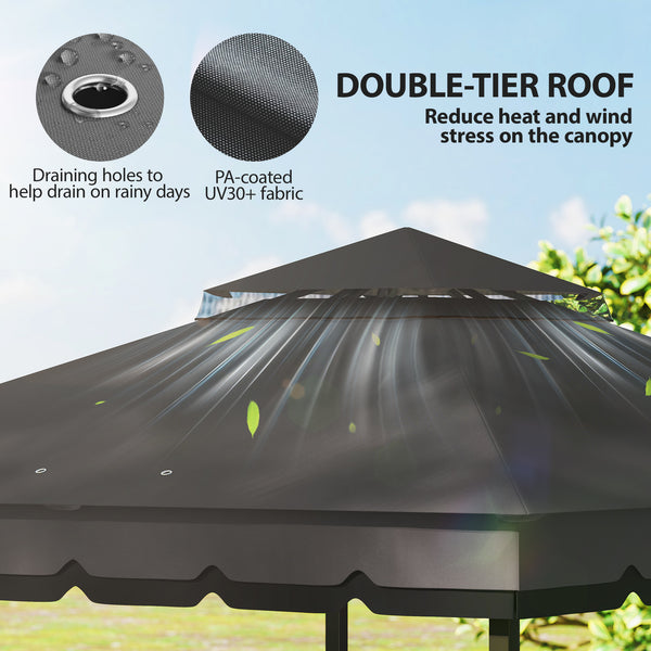 10' x 12' Double Roof Patio Gazebo Canopy, Outdoor Gazebo Shelter with Netting & Curtains, for Garden, Lawn and Deck