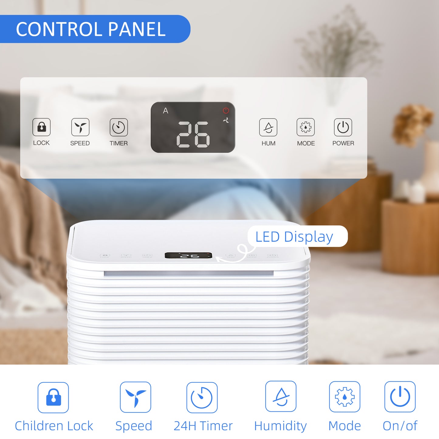 Déshumidificateur portable silencieux de 1 500 pi² pour buanderie, chambre, sous-sol, déshumidificateur d'air électrique à humidité de 25 points avec 3 modes