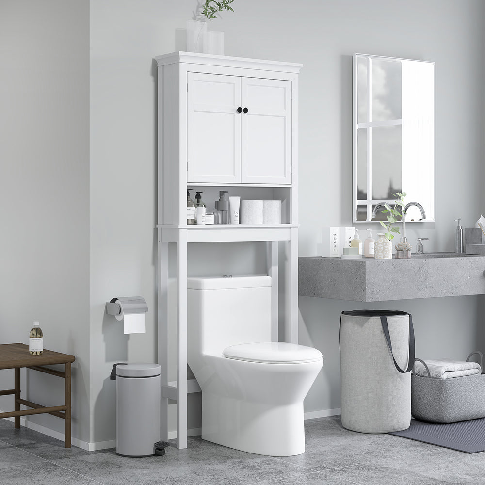 Meuble de rangement à 3 niveaux pour salle de bain avec étagère réglable, blanc