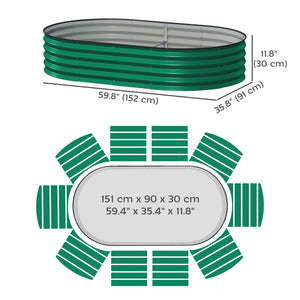 Jardinière d'extérieur surélevée galvanisée avec tuteur en métal, verte