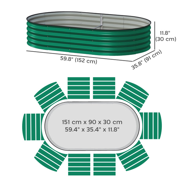 Jardinière d'extérieur surélevée galvanisée avec tuteur en métal, verte