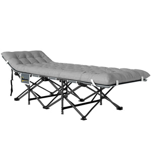 Lit de camp pour adultes avec matelas, sac de transport, poche de rangement, gris clair