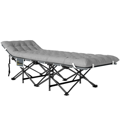 Lit de camp pour adultes avec matelas, sac de transport, poche de rangement, gris clair