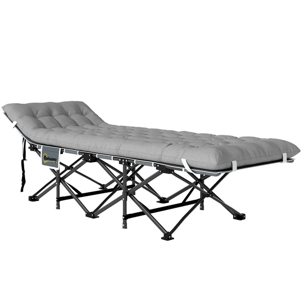 Lit de camp pour adultes avec matelas, sac de transport, poche de rangement, gris clair