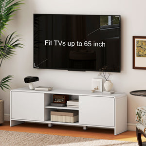 TV stand for TVs up to 65 inches, Nordic style media center with 2 cupboards and 2 shelves, white