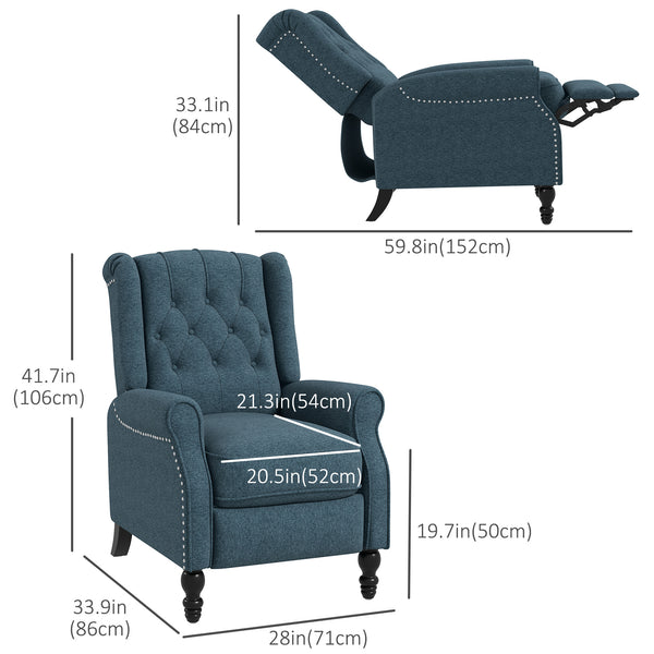 Fauteuil inclinable à oreilles avec repose-pieds, bleu