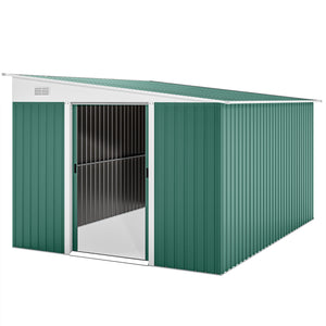 Steel garden shed with double sliding doors and 2 vents, green