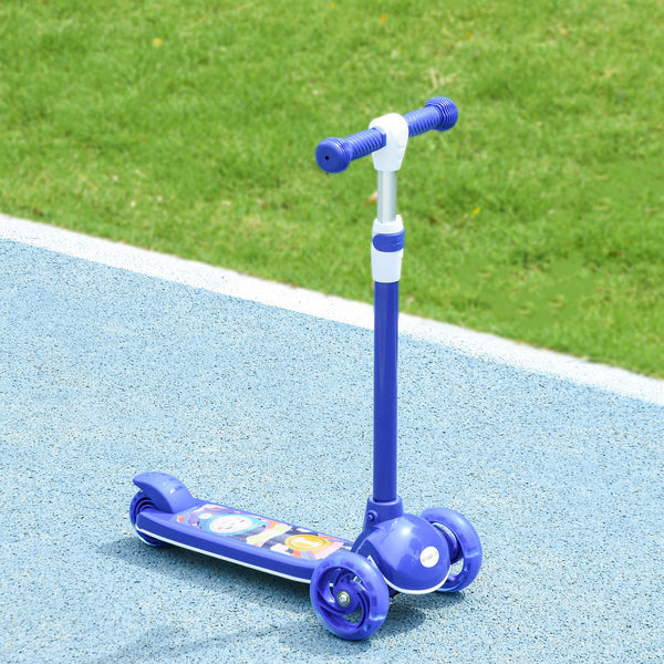 Trottinette à 3 roues avec hauteur réglable, lumière LED, bleue