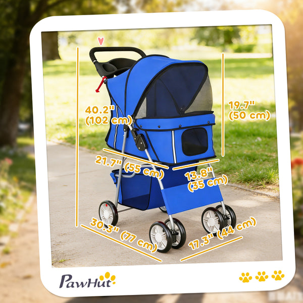 Poussette pliable pour petits animaux, bleue