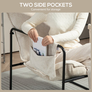 Fauteuil avec poches latérales et structure en acier, beige