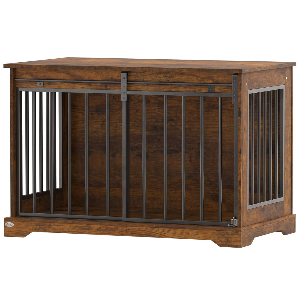 Meuble-cage pour chien à porte coulissante, 100 cm, noir et effet bois