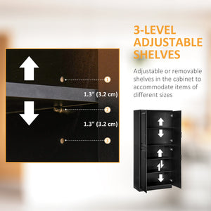 Meuble de rangement avec 4 portes battantes et étagères réglables, noir