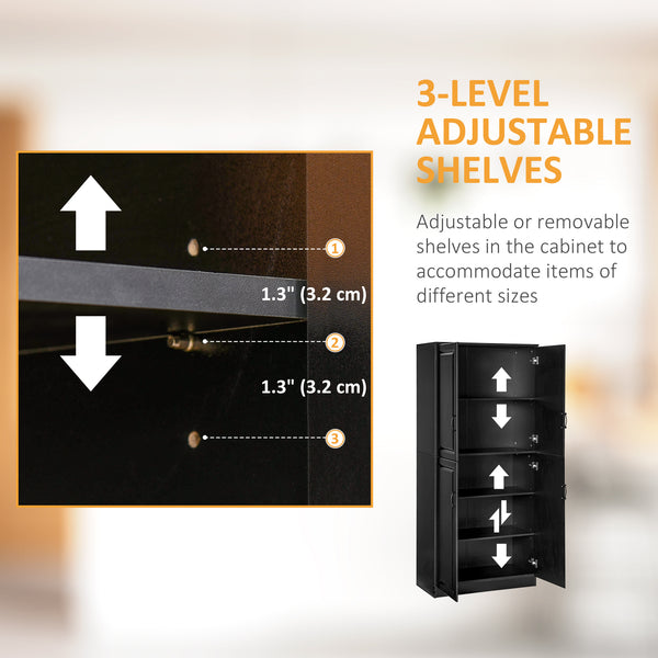 Meuble de rangement avec 4 portes battantes et étagères réglables, noir