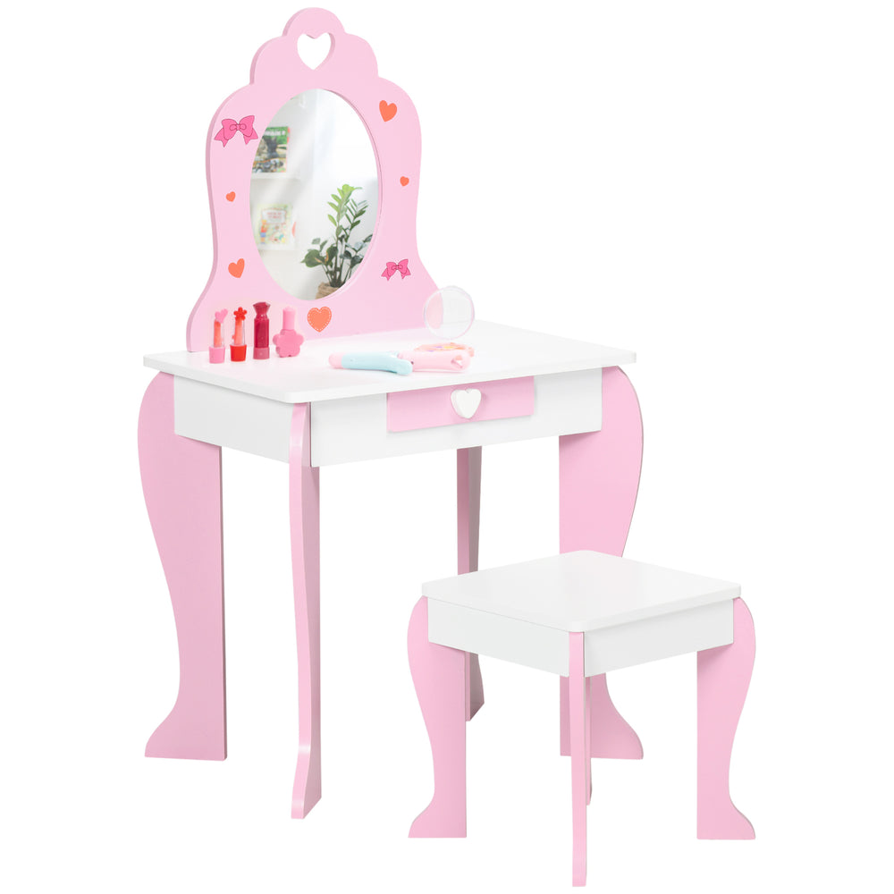 Ensemble coiffeuse et chaises avec tiroir et miroir, rose