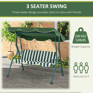 Outdoor Porch Swing with Adjustable Canopy, 3-Seater Patio Swing Chair with Cushion, Green