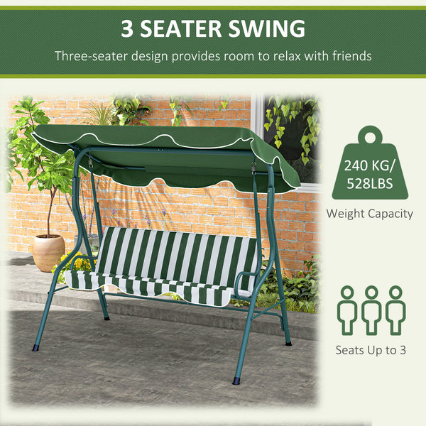 Outdoor Porch Swing with Adjustable Canopy, 3-Seater Patio Swing Chair with Cushion, Green