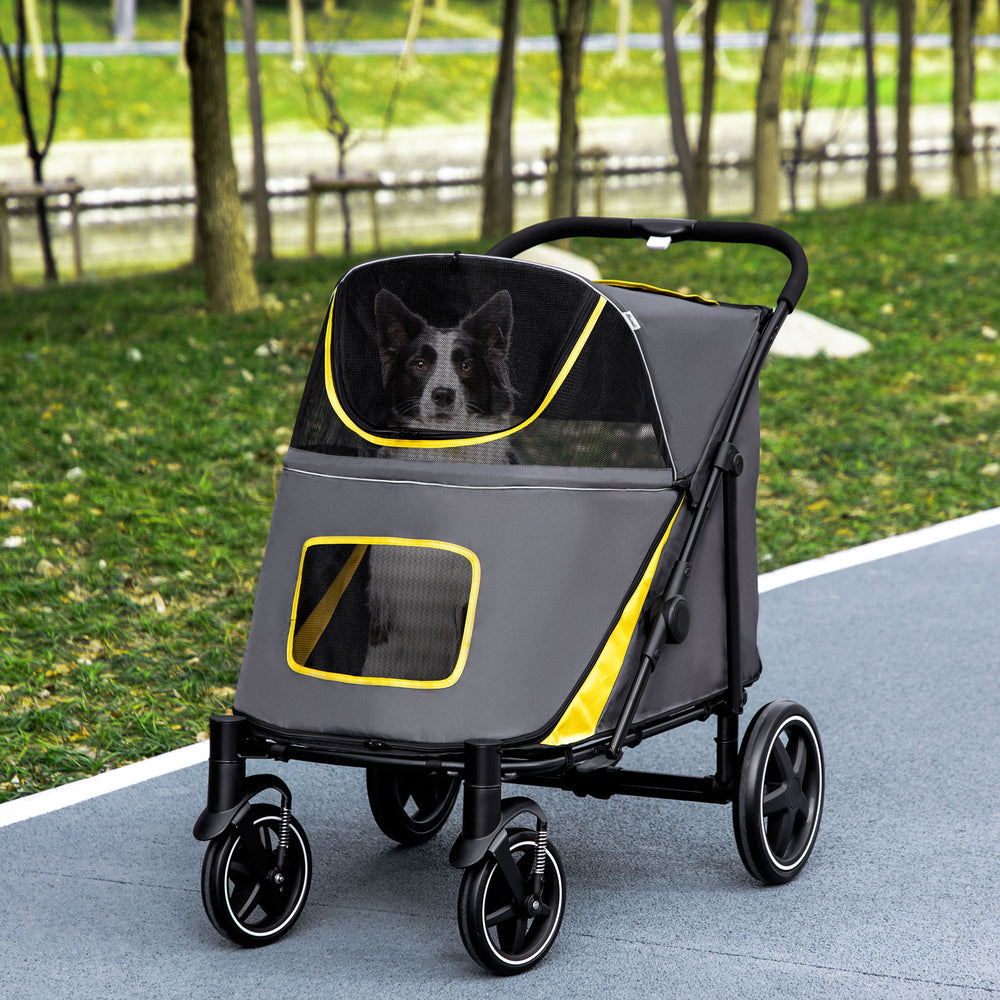 Poussette pliable pour pour chiens de grande et moyenne taille, gris foncé