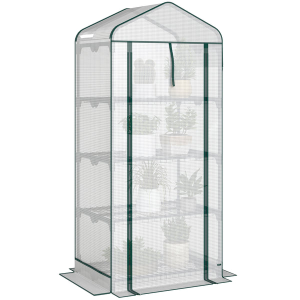 Mini greenhouse with mosquito net roof and roll-up zip door, white
