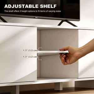 TV stand for TVs up to 65 inches, Nordic style media center with 2 cupboards and 2 shelves, white