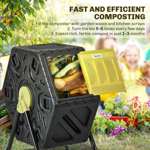 Rotating composter with 24 vents and steel legs, 64 litres, yellow