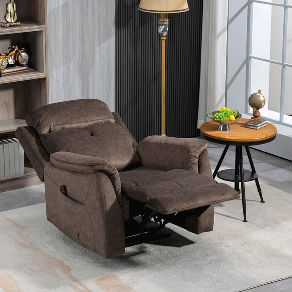 Fauteuil inclinable manuel avec massage par vibrations et poches latérales, marron