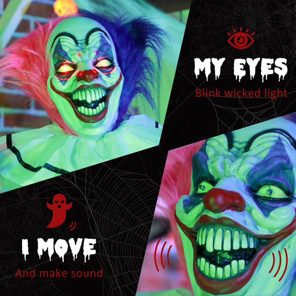 5.7FT Life Size Halloween Decoration, Animated Clown with Sound Activated, Light Up Eyes, Motion, Laugh