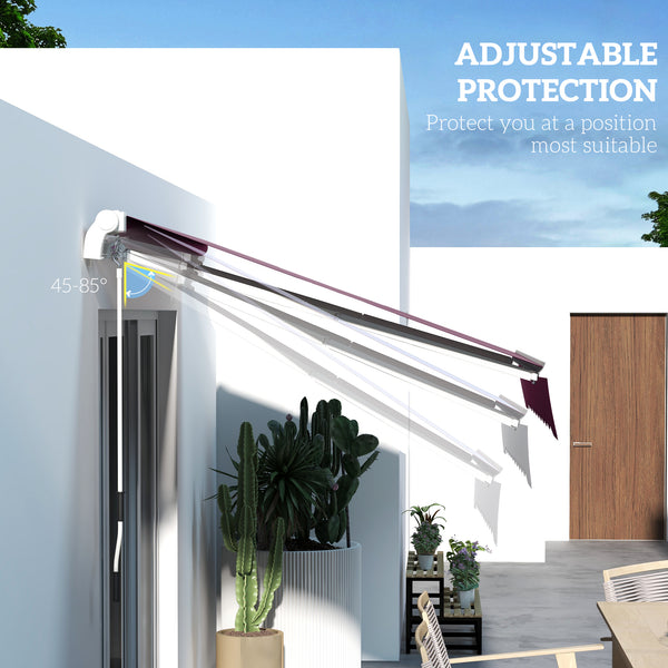 Store banne rétractable manuel 10' x 8' avec éclairage LED, cadre en aluminium, pare-soleil pour porte-fenêtre, rouge vin