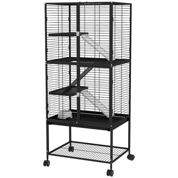 Cage à roulettes pour petits animaux, noir