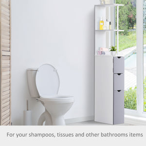 Narrow unit with drawers and open shelves for small spaces, white and grey