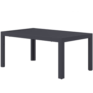 Outdoor Coffee Table, Rectangular Patio Table with Steel Frame and Slat Tabletop for Garden, Balcony, Grey