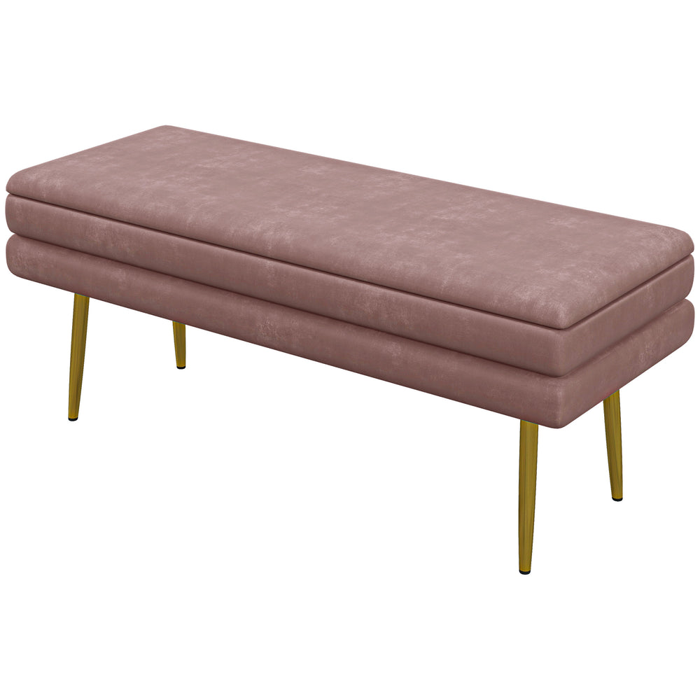Pouf de rangement en velours avec pieds en acier, rose