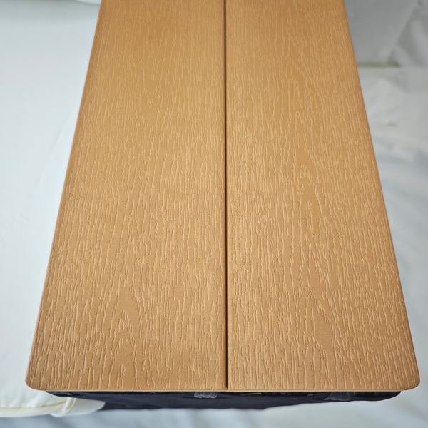 Canapé d'extérieur 3 places avec coussins, canapé de patio en rotin synthétique avec accoudoirs en similibois, blanc crème
