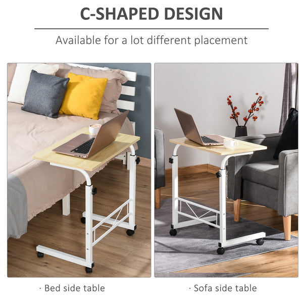 Bureau debout mobile à hauteur réglable avec roulettes, bois naturel