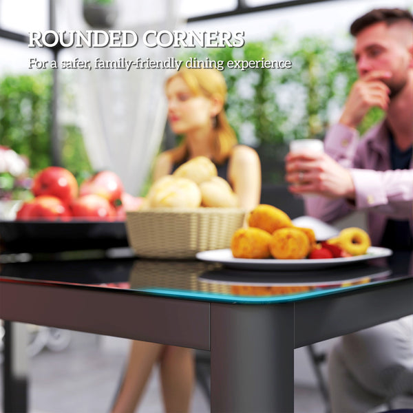 Table de jardin en aluminium avec plateau en verre, grise