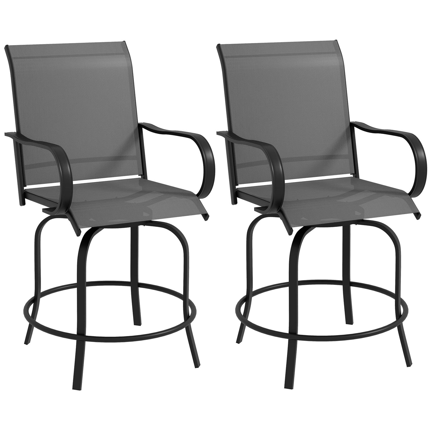 Outsunny Set of 2 Outdoor Bar Stools, 360° Swivel, 68 x 75 x 123 cm, Grey