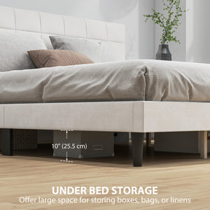 Cadre de lit king size avec tête de lit rembourrée avec lattes en bois, capacité de charge de 500 kg, couleur crème