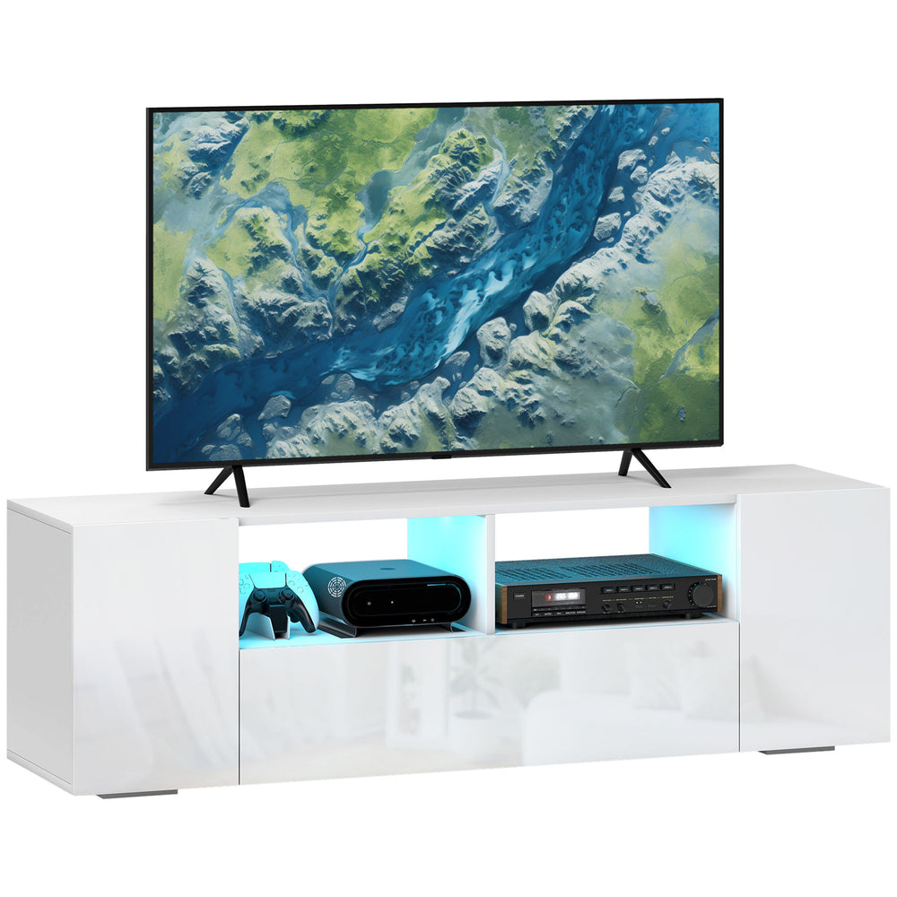 Meuble TV pour téléviseurs jusqu'à 60 pouces, avec éclairage LED, blanc