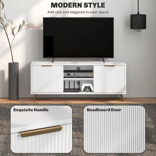 Meuble TV avec rangement pour télé 55 pouces avec 2 étagères ouvertes, blanc