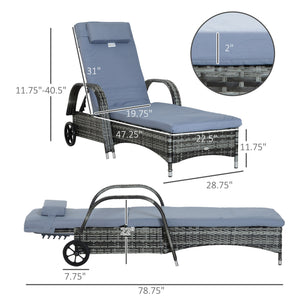 Wicker resin chaise lounge with headrest, heather grey