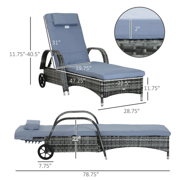 Wicker resin chaise lounge with headrest, heather grey
