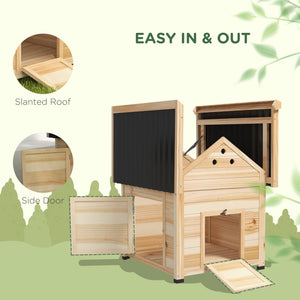 Wooden duck house with opening roof and double door