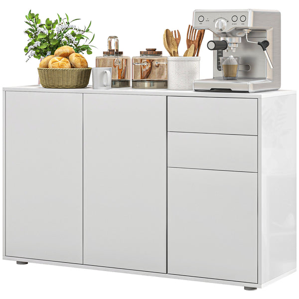 Buffet de cuisine moderne avec coin café, ouverture par simple pression et 2 tiroirs pour salon, blanc