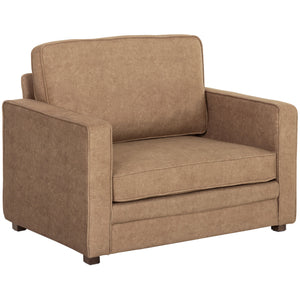 Occasional armchair in velvet-effect fabric with a wide seat, spring cushion, solid wood legs, brown