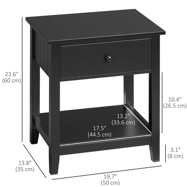 Petite table d'appoint avec tiroir et étagère de rangement, noire