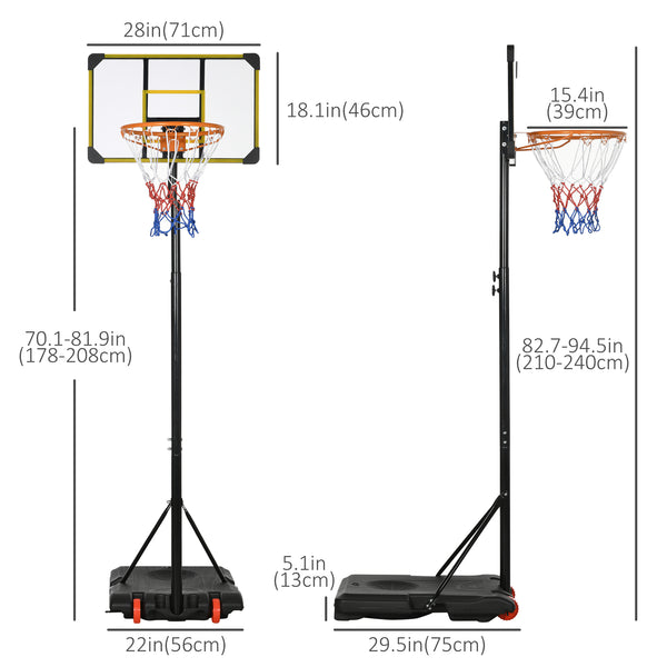 Panier de basket portable, hauteur réglable de 1,80 m à 2,10 m, avec roulettes