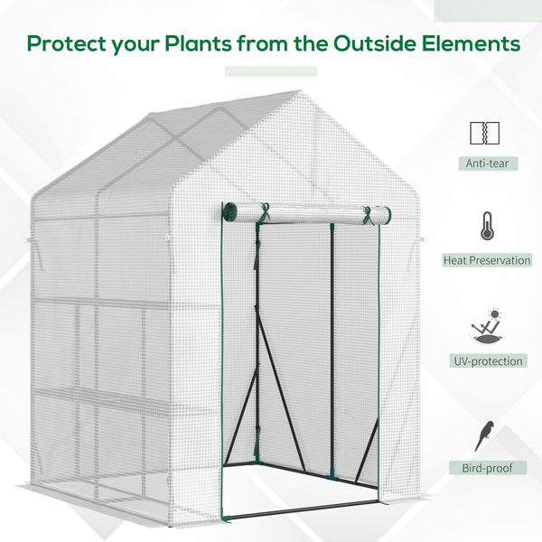 Outdoor greenhouse with 2-tier shelf