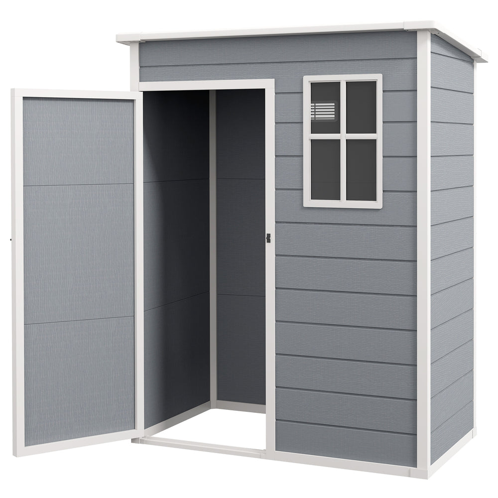 Abri de jardin 5 x 3 pi avec plancher, abri de rangement extérieur avec porte verrouillable, fenêtre et aération, gris