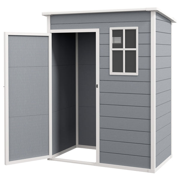 Abri de jardin 5 x 3 pi avec plancher, abri de rangement extérieur avec porte verrouillable, fenêtre et aération, gris